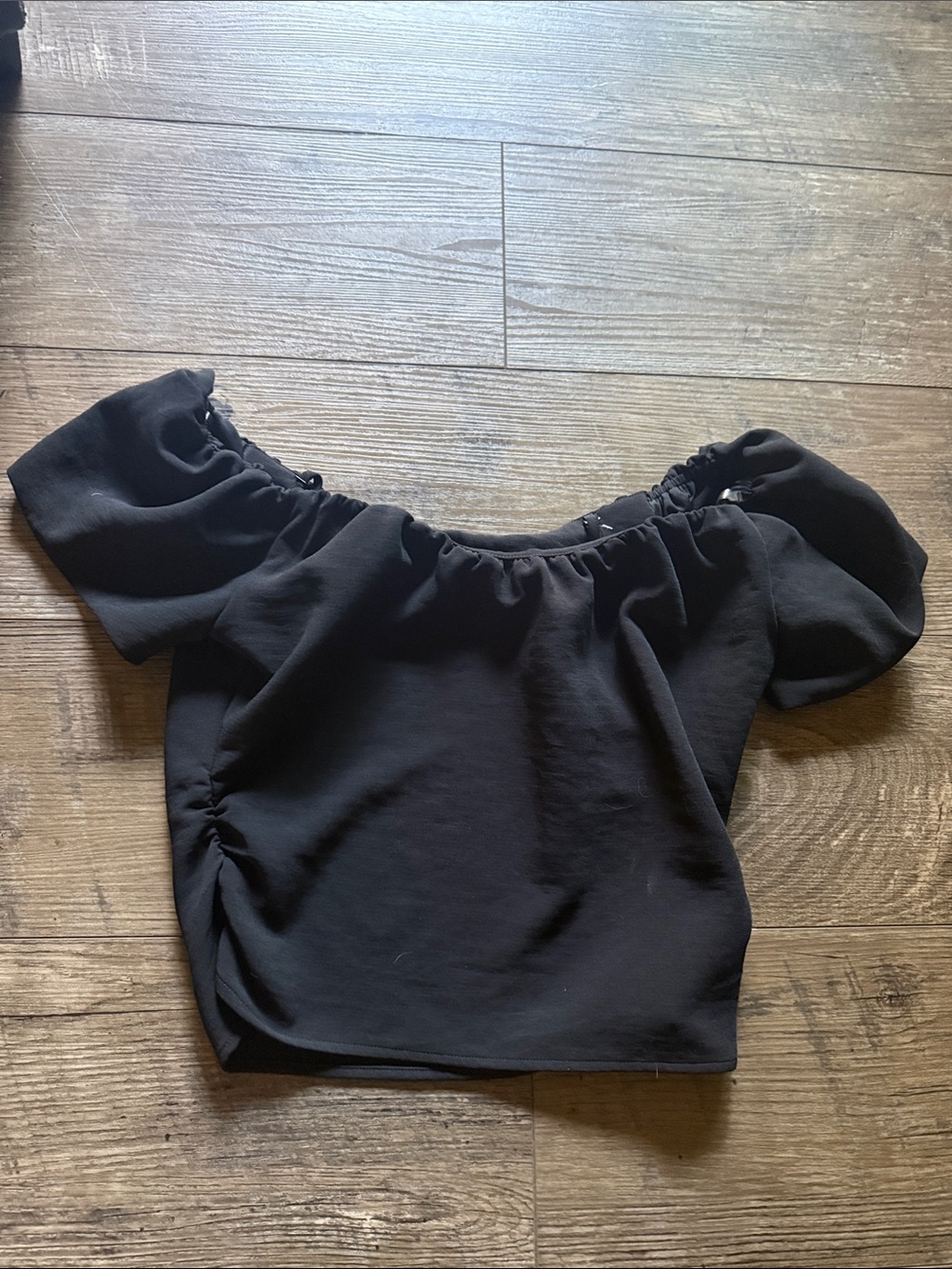 a new day Black Off-Shoulder Puff Sleeve Crop Top